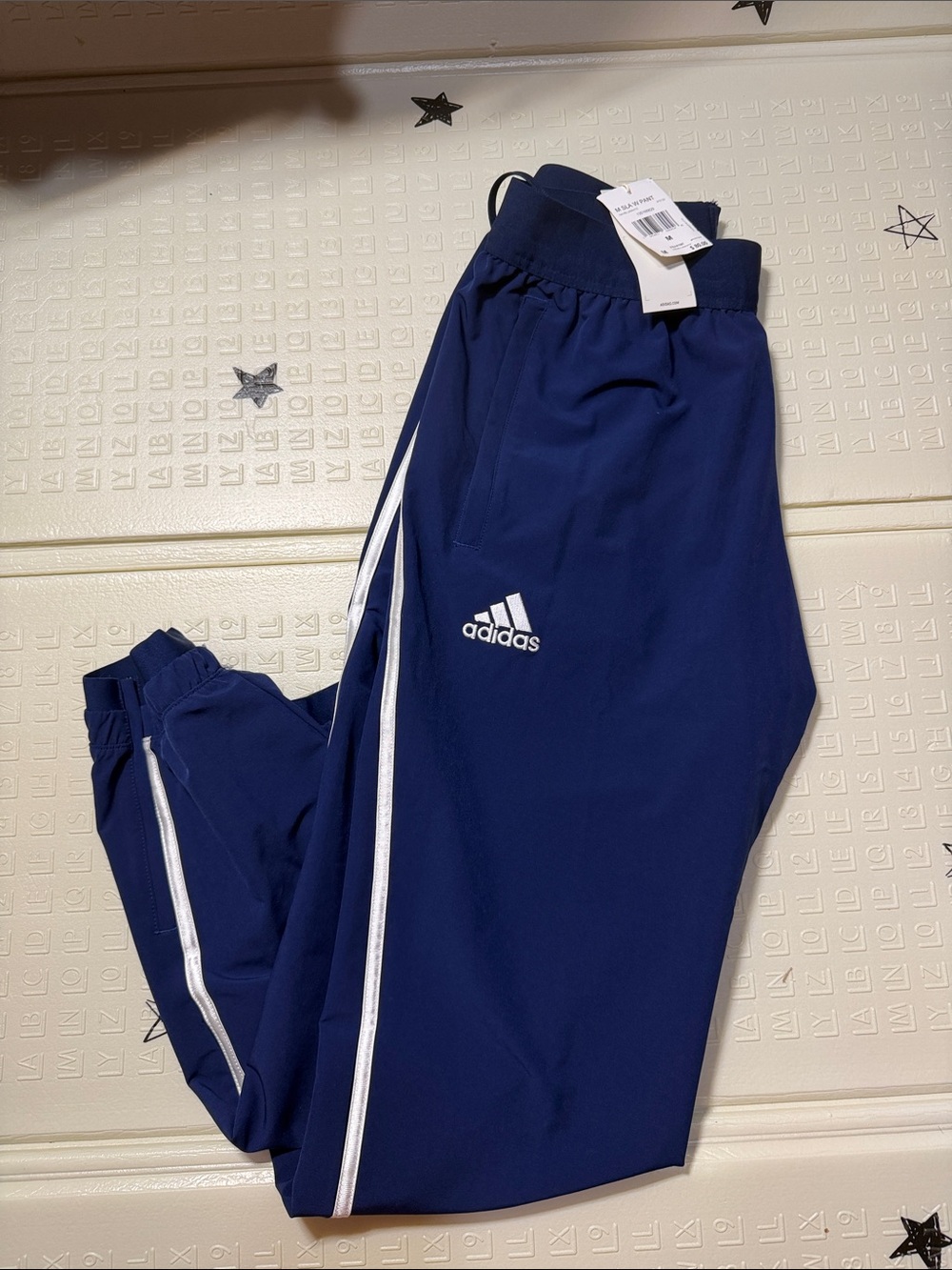 adidas Navy Joggers with White Side Stripes - Kids